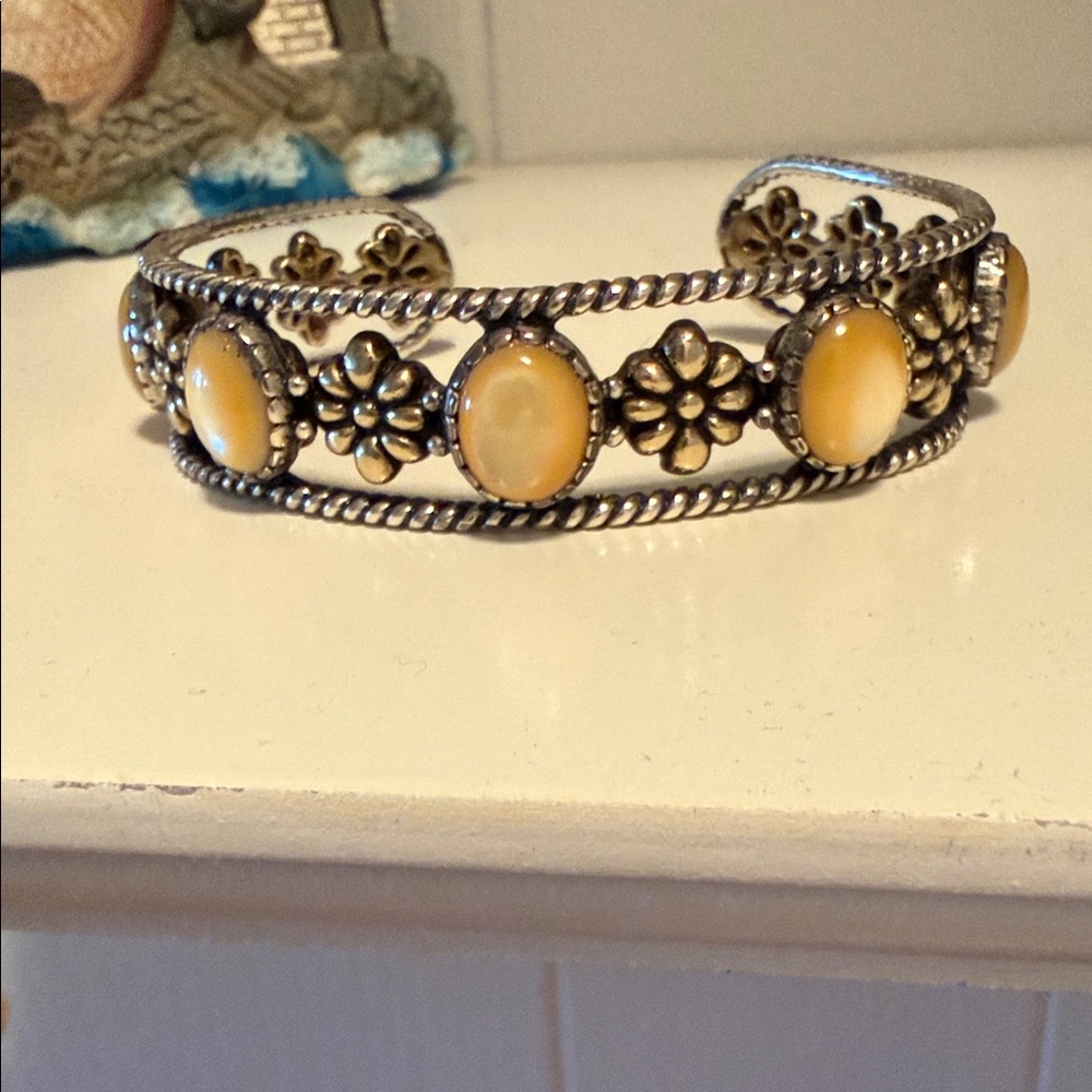 Golden Mother of Pearl Cuff Bracelet Small